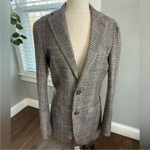 Suitsupply Wool Silk Blend Havanna Patch Slim Plaid Blazer Size 34